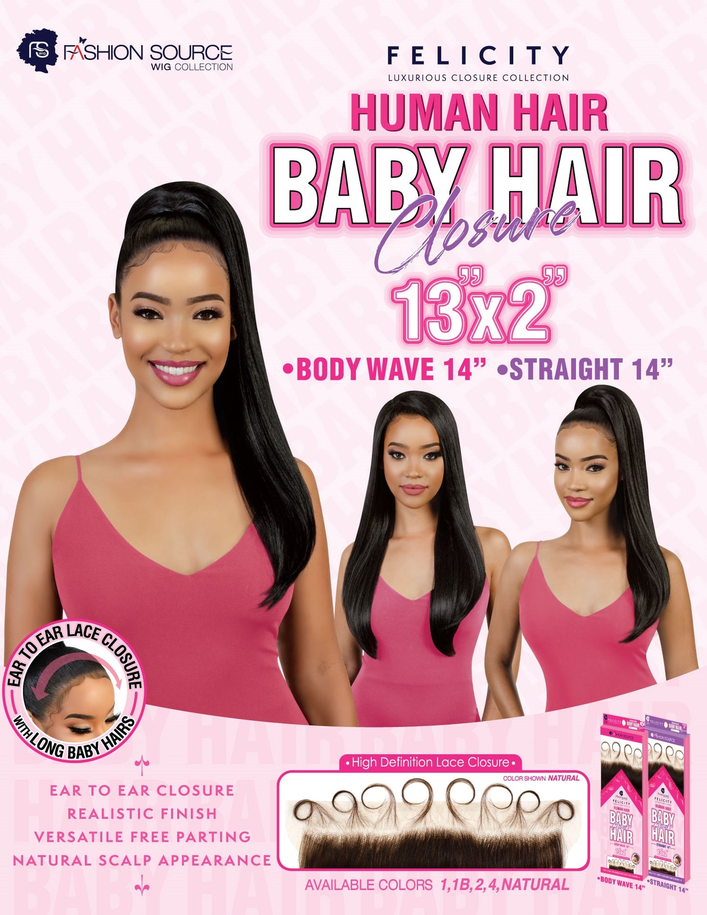 Fashion Source Human Hair BABY HAIR HD Lace Closure 13X2 14"