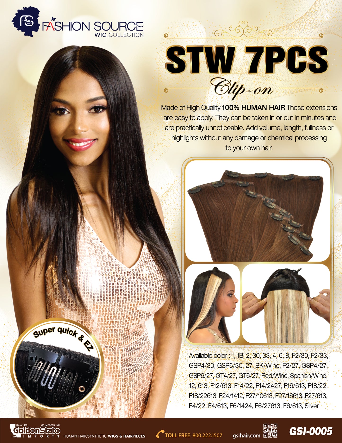 Fashion Source Human Hair STW 7 PCS Clip-In 12"