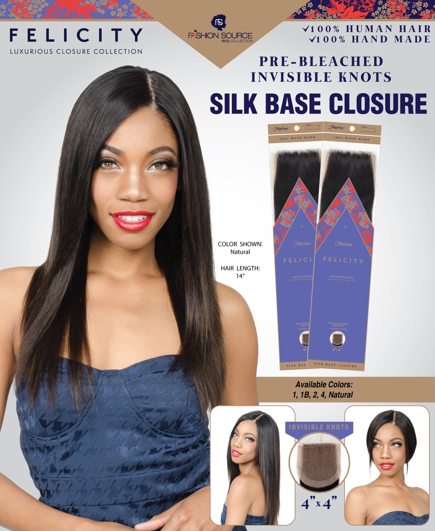 Fashion Source Human Hair Hand Made Silk Base Closure 4X4 14"