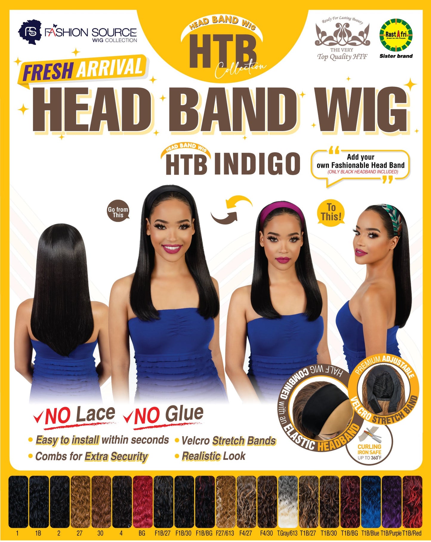 Fashion Source Head Band Wig HTB-INDIGO